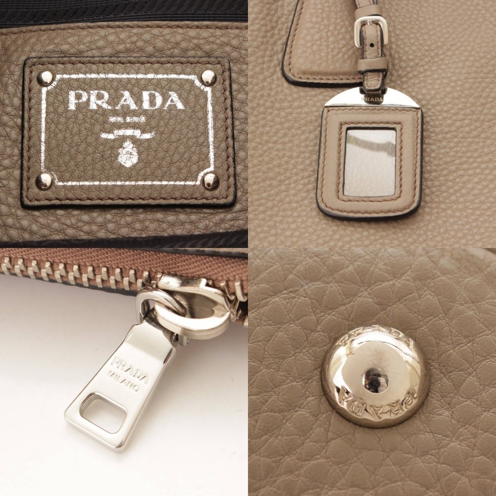 Prada Vitello Dino Leather Handbag Shoulder Bag Greige - Picture 7 of 10